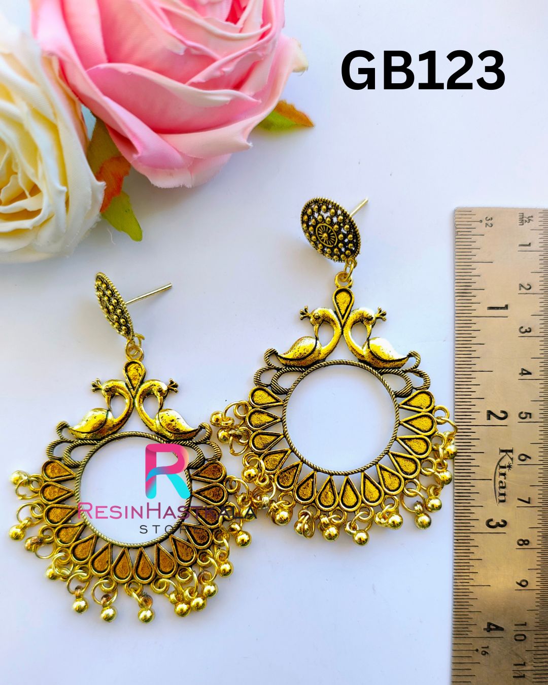 Golden Peacock Earring Bezel / Jumkha (GB123)
