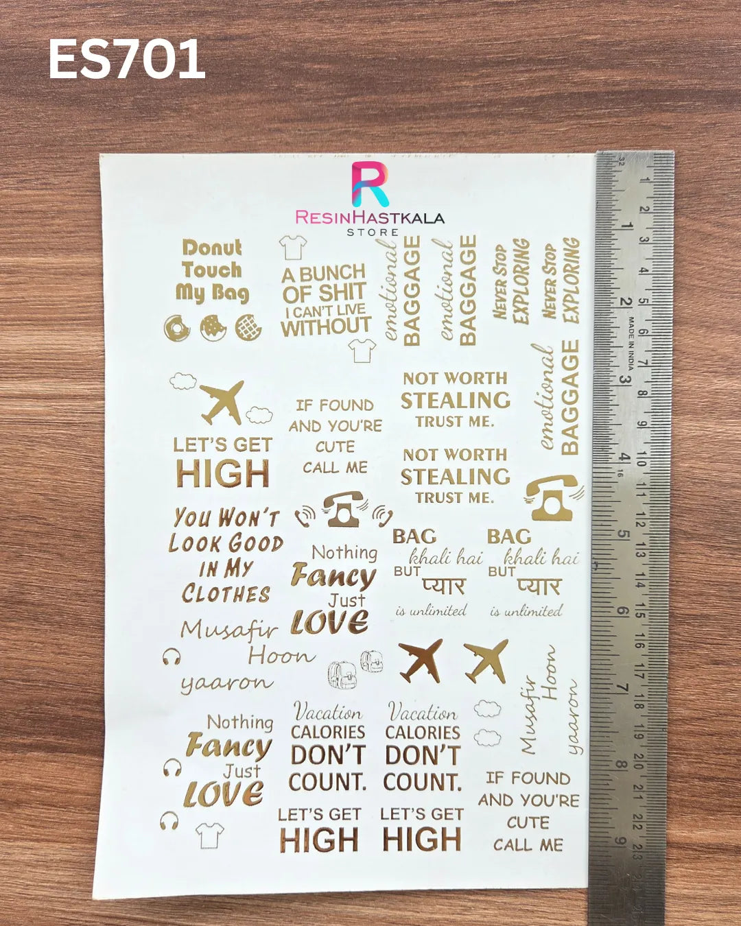 Golden Quotes & Mix Design Embossed Sticker - A5 SIZE (ES701)
