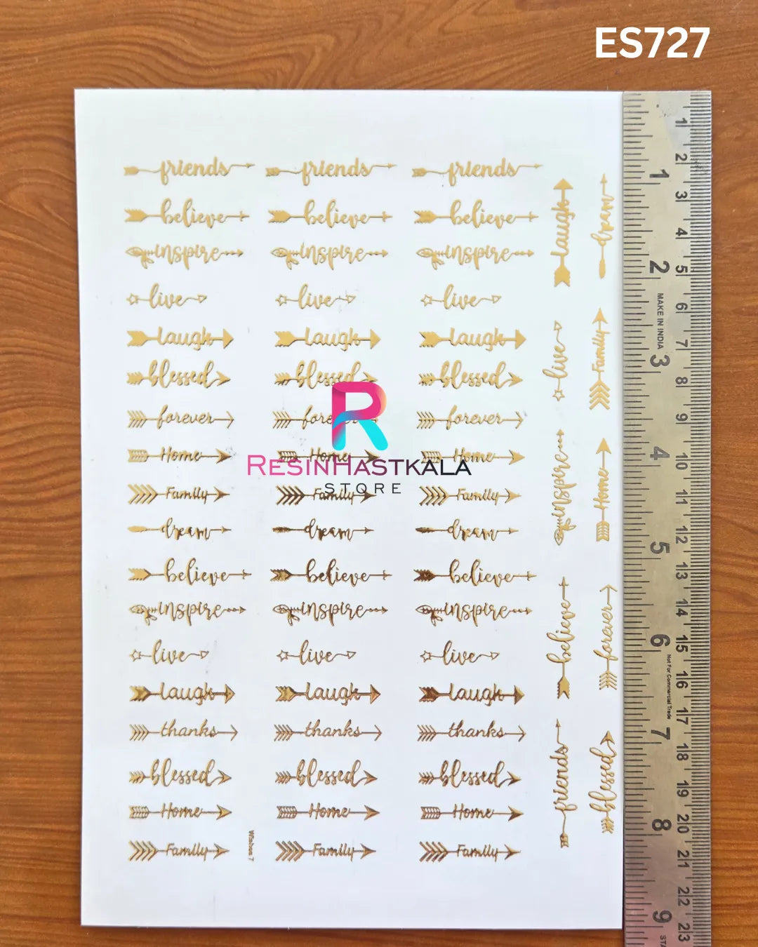 Golden Quotes & Mix Design Embossed Sticker - A5 SIZE (ES727)