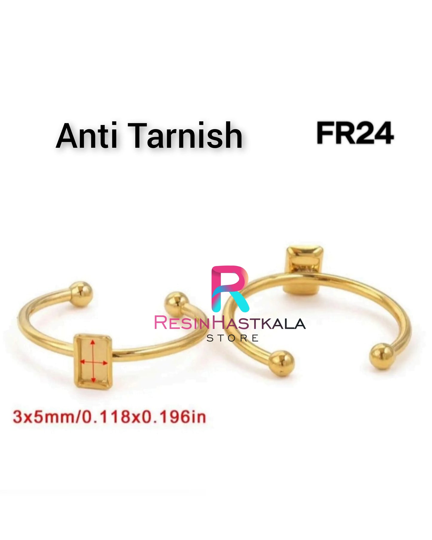 Golden Rectangle Finger Ring Bezel (3*5 MM) (Anti Tarnish)