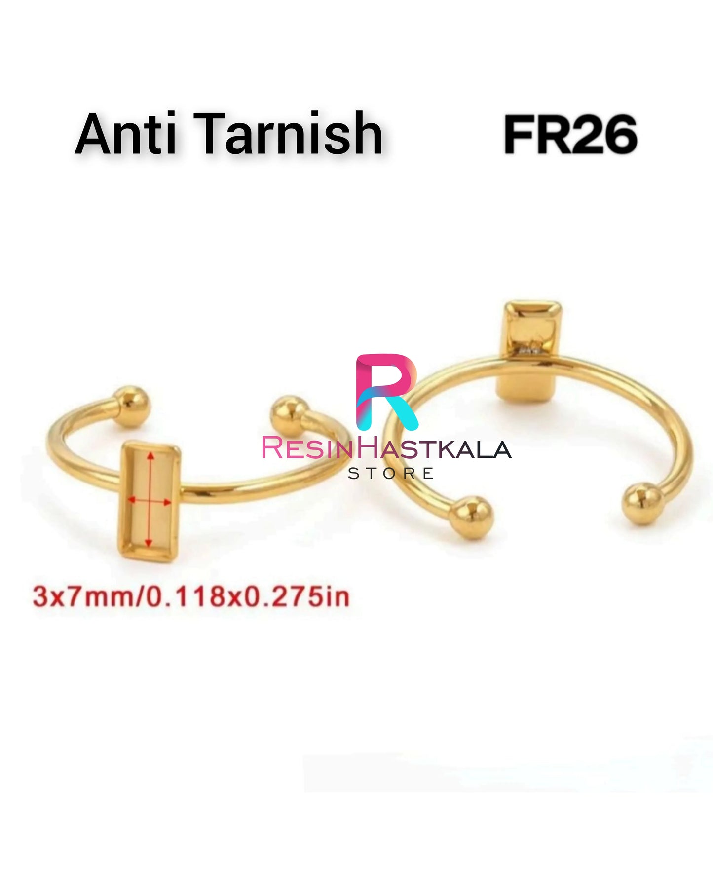 Golden Rectangle Finger Ring Bezel (3*7 MM) (Anti Tarnish)