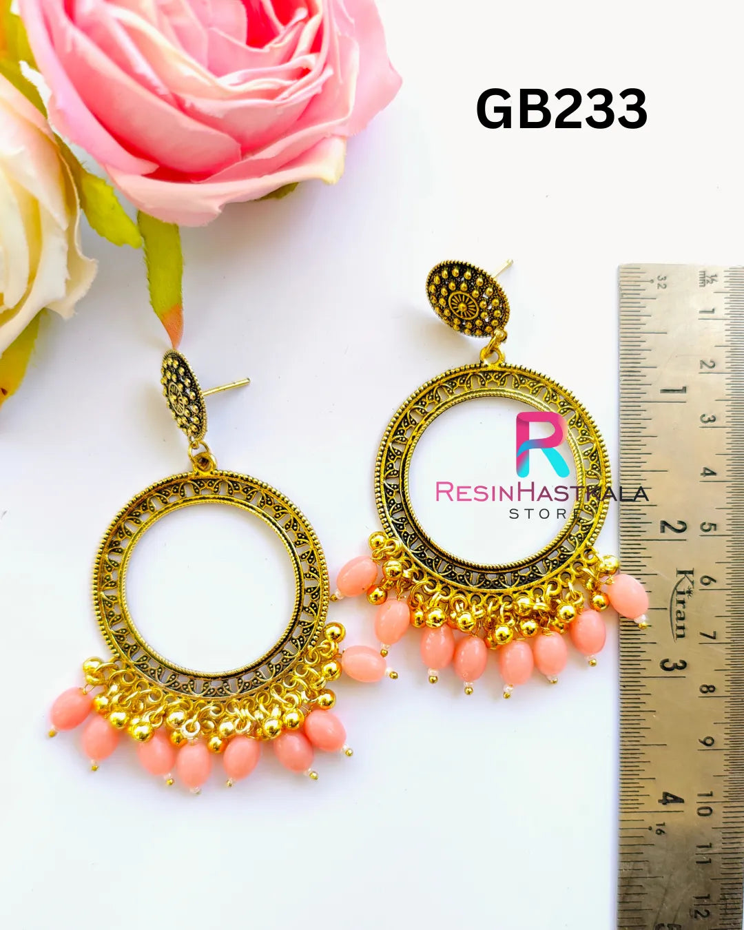 Golden Round Earring Bezel / Jumkha With Beads (GB233)