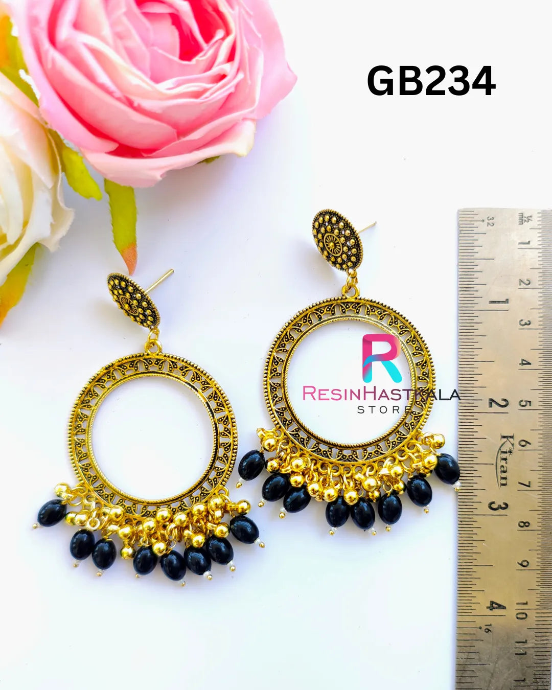 Golden Round Earring Bezel / Jumkha With Beads (GB234)