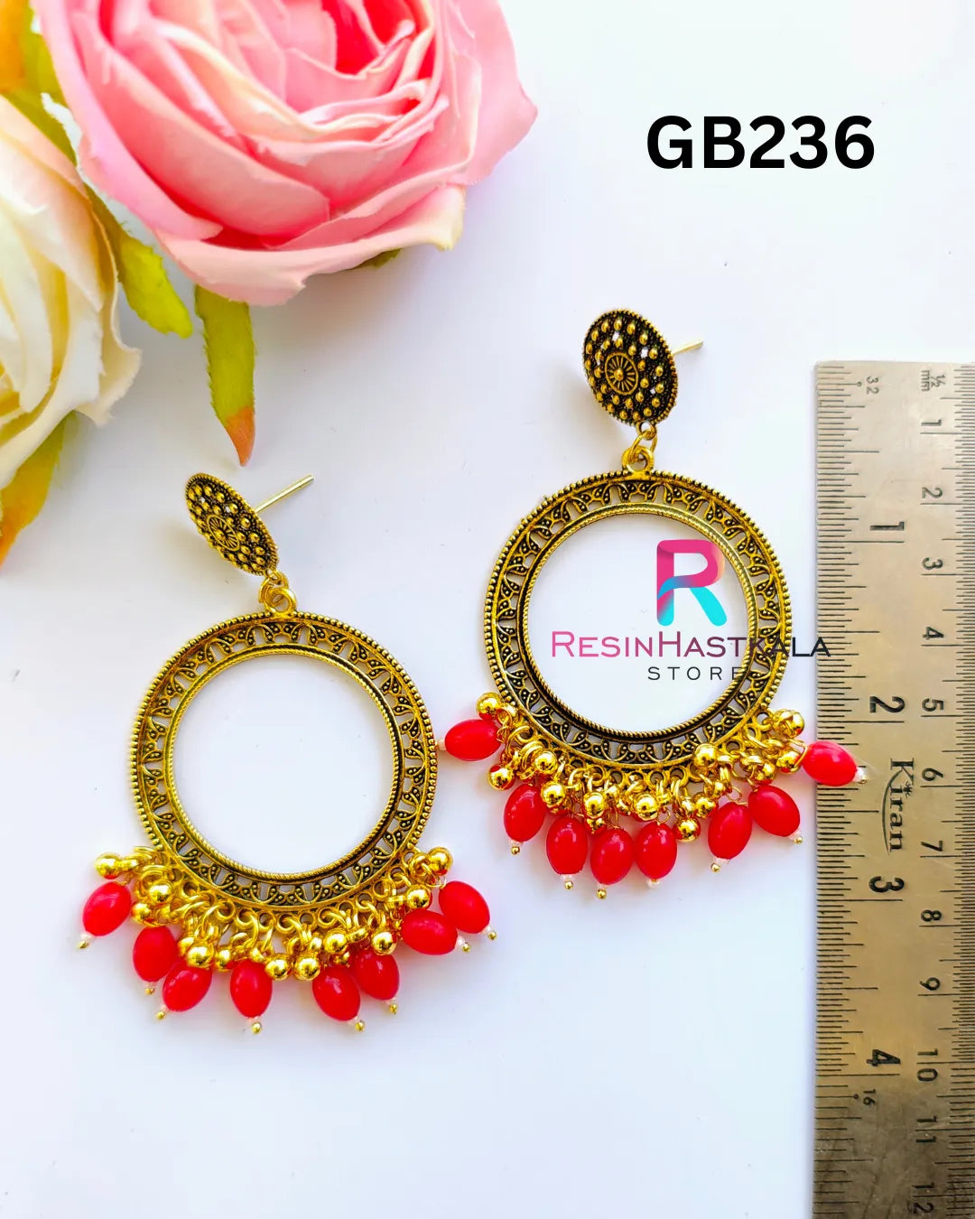 Golden Round Earring Bezel / Jumkha With Beads (GB236)