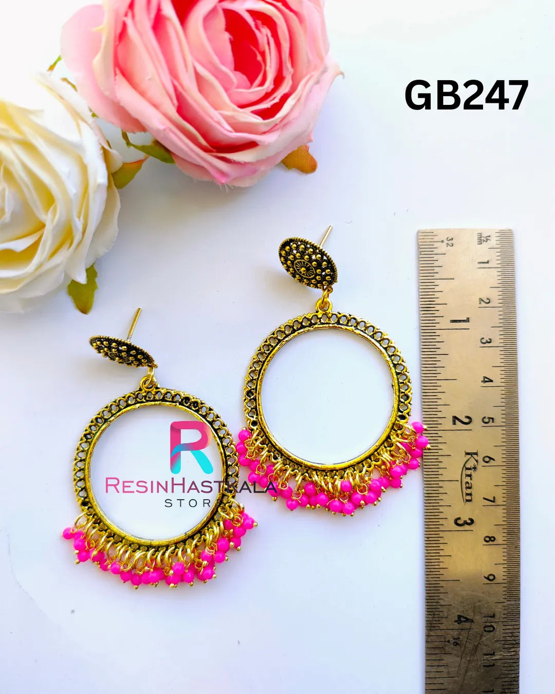 Golden Round Earring Bezel/Jumkha With Small Beads (GB247)