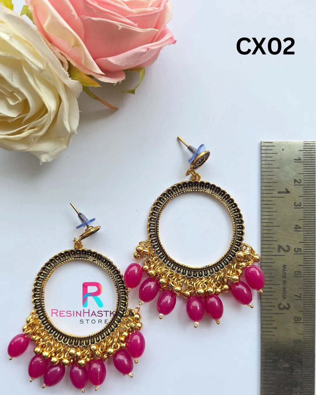 Golden Round Earring Jumkha With Beads (CX02)