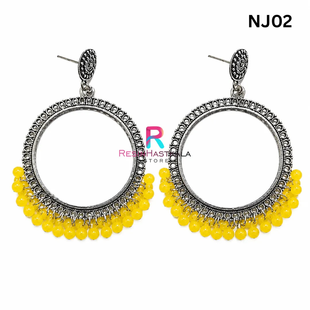 Silver Round Jumkha / Earring Bezel with Small Beads (NJ02)