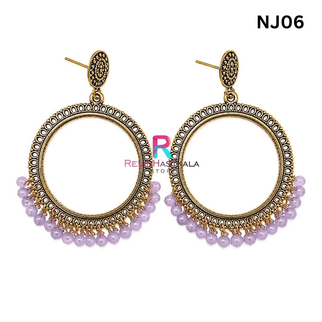 Golden Round Jumkha / Earring Bezel with Small Beads (NJ06)