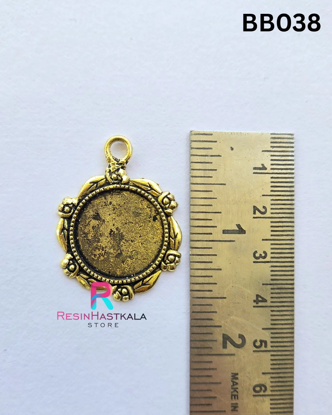 Golden Round Oxidized Pendant Bezel (BB038) – 3 Pieces