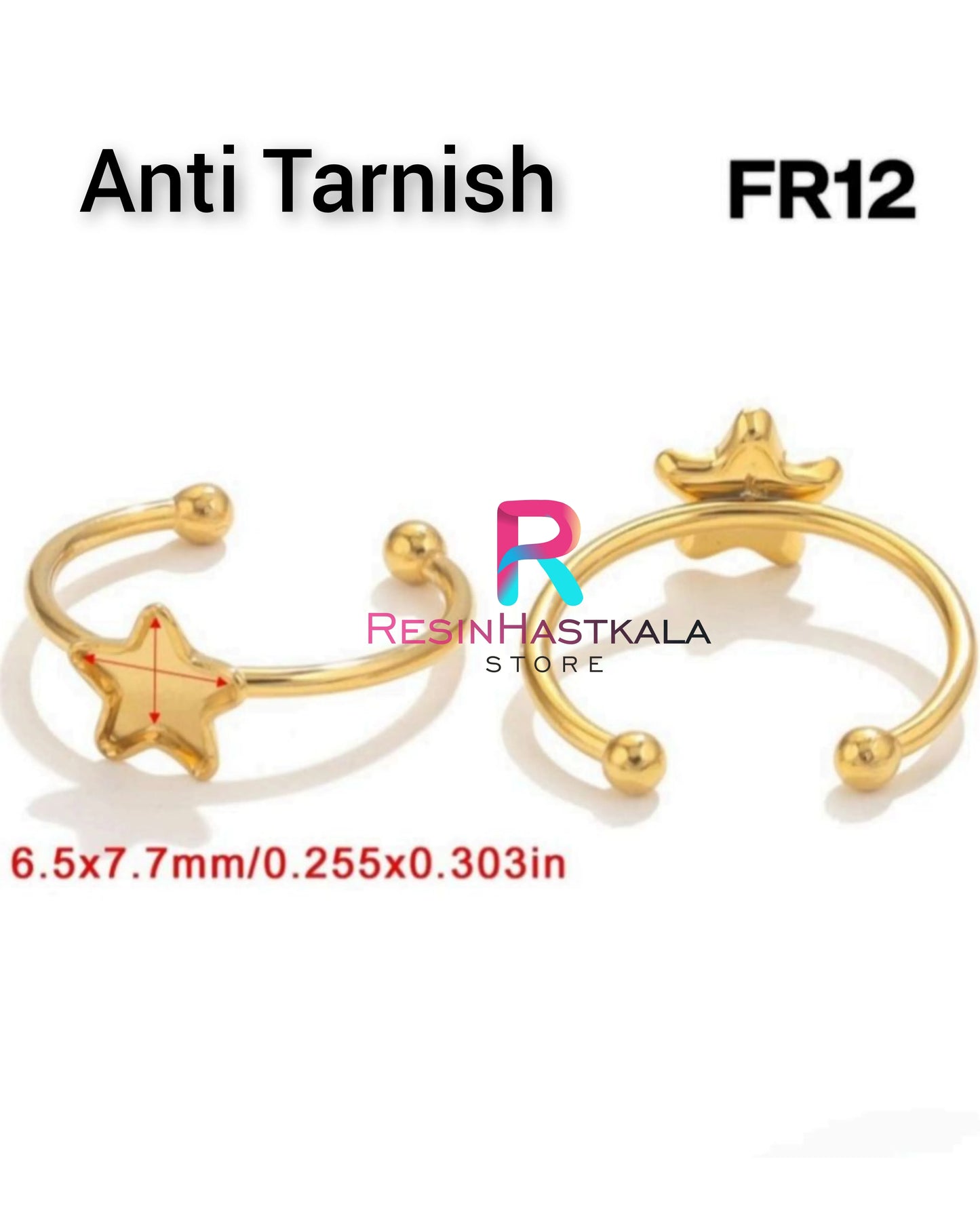 Golden Star Finger Ring Bezel (6.5*7.7 MM) (Anti Tarnish)