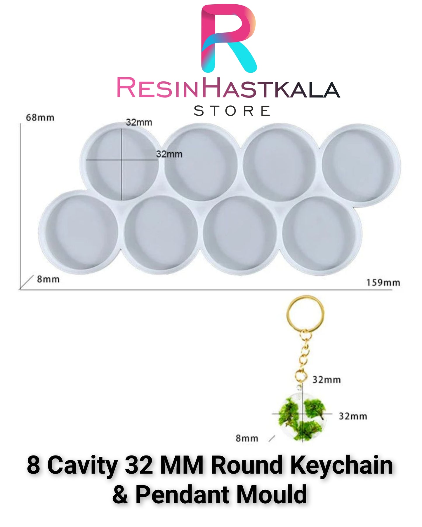 8 Cavity 32 MM Round Keychain & Pendant Mould