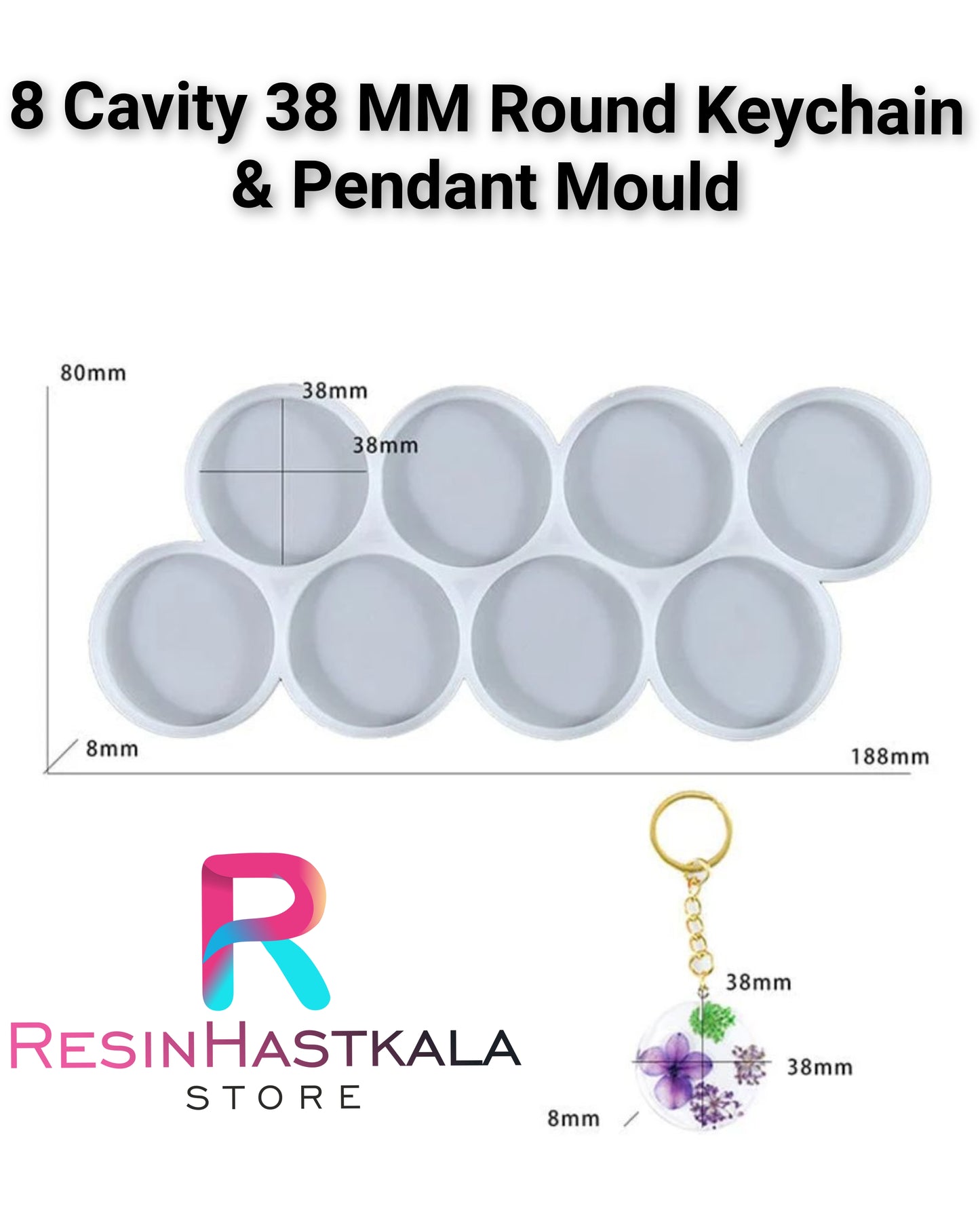 8 Cavity 38 MM Round Keychain & Pendant Mould