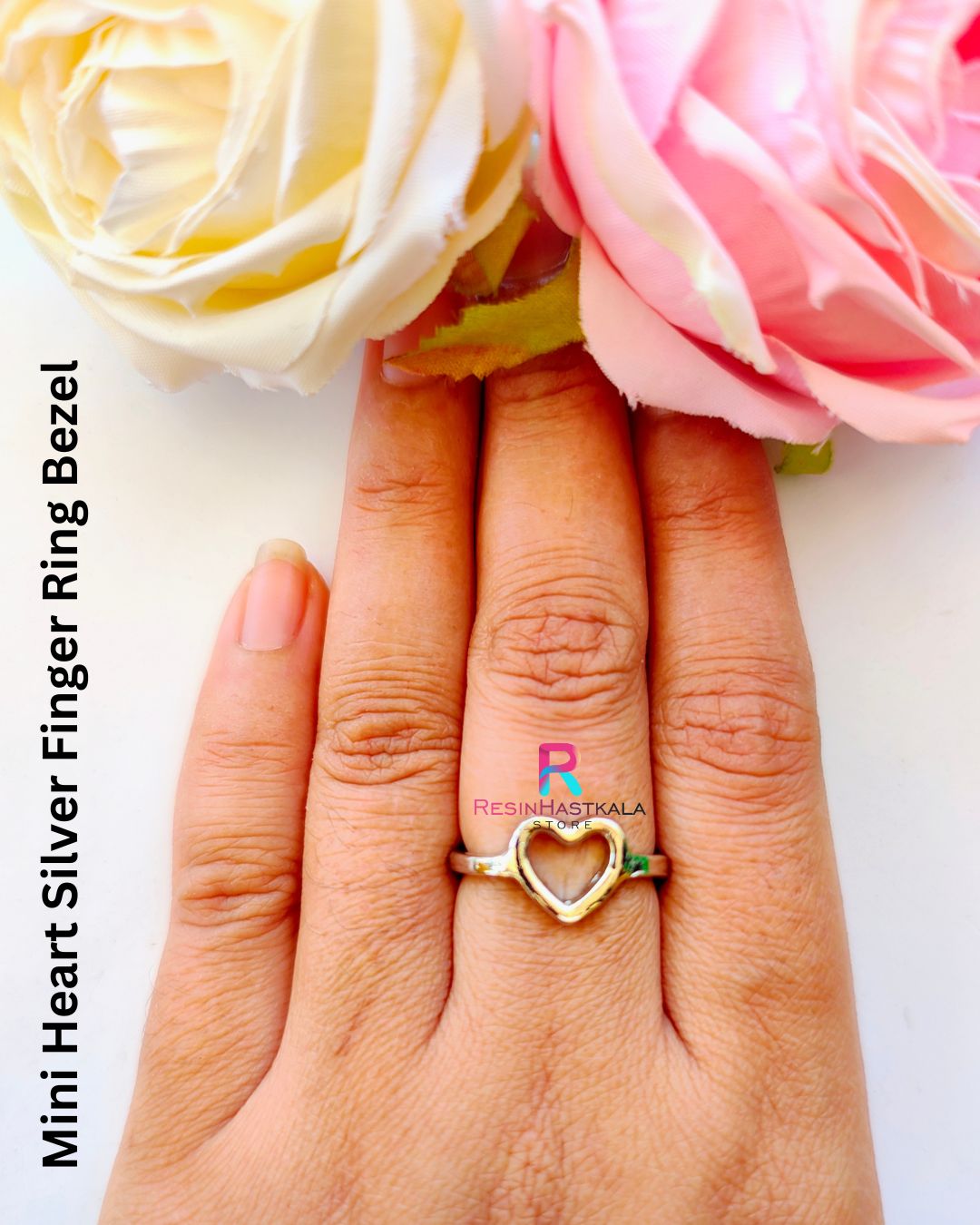 Mini Heart Silver Finger Ring Bezel