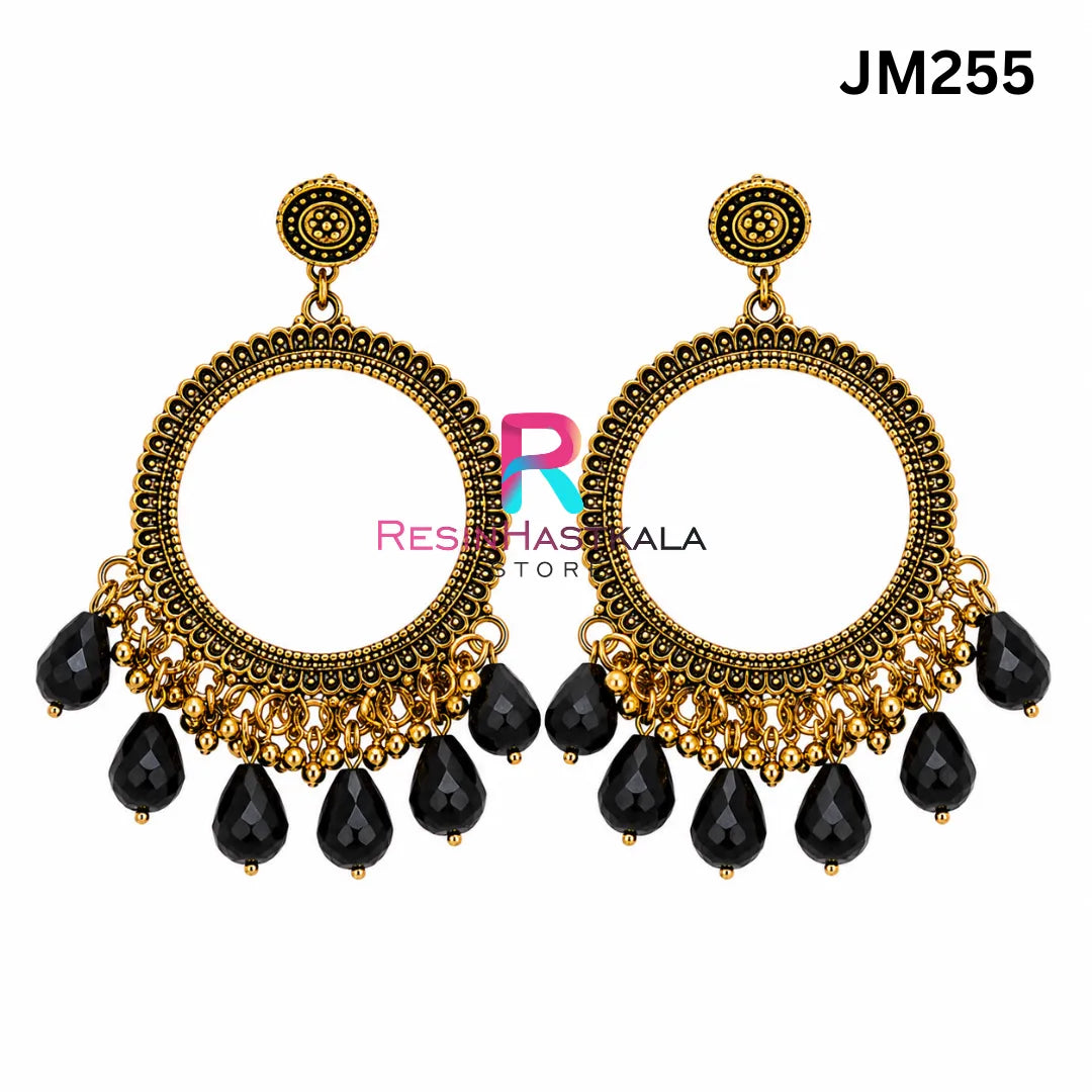 Mini Round Golden Bezel / Jhumka Bezel with Beads (JM255)