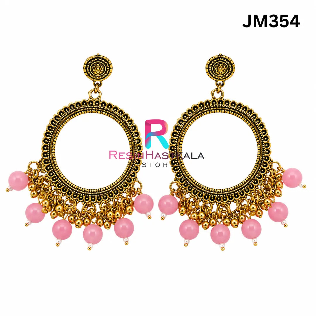 Mini Round Golden Bezel / Jhumka Bezel with Beads (JM354)