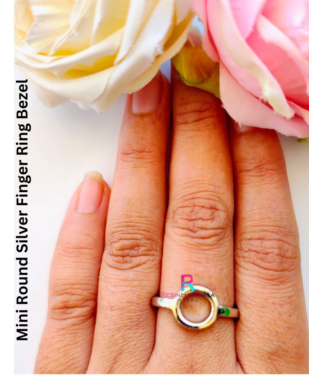 Mini Round Silver Finger Ring Bezel
