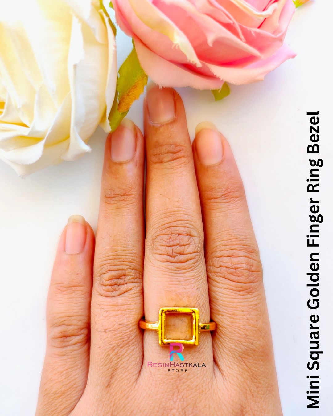Mini Square Golden Finger Ring Bezel