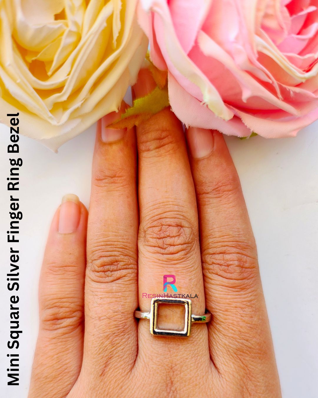 Mini Square Silver Finger Ring Bezel