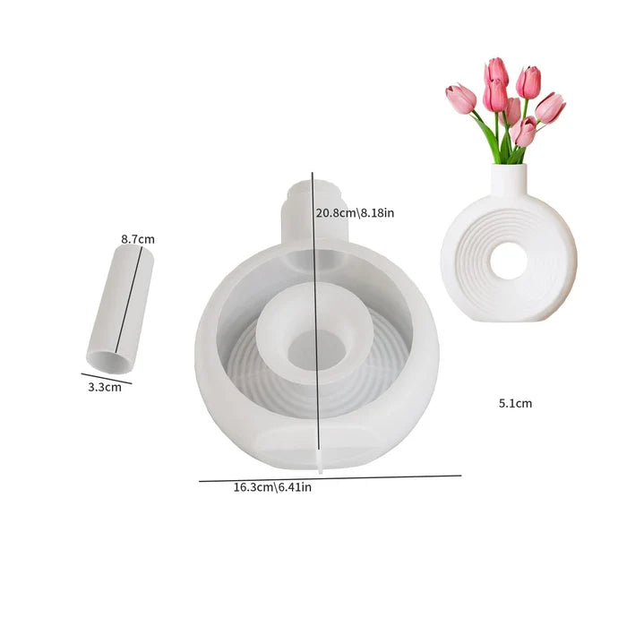 Modern Round Ripple Donut Flower Vase Mould for Resin & Concrete Art