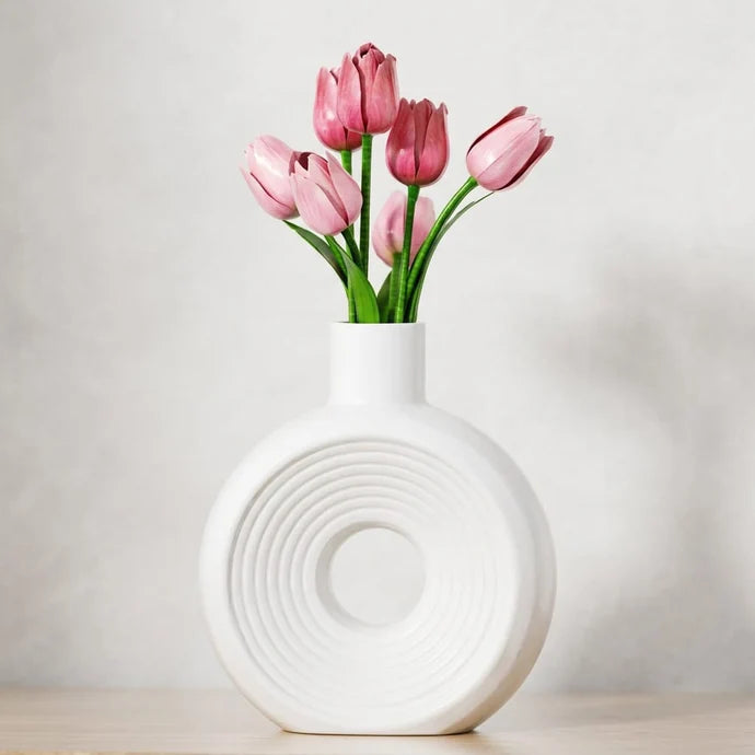 Modern Round Ripple Donut Flower Vase Mould for Resin & Concrete Art