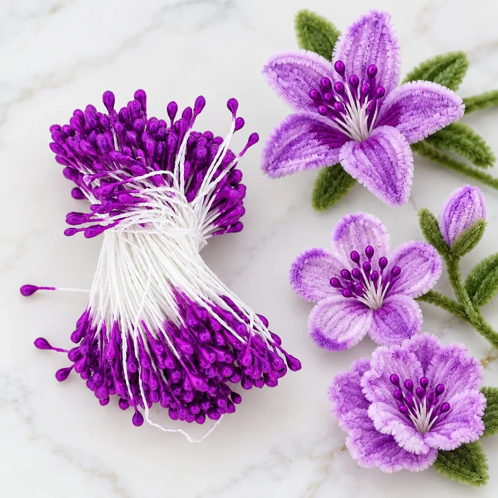 Purple Pollen / Flower Stamens For Pipe Cleaner – 5–6 CM | Approx. 20–22 GM Pack