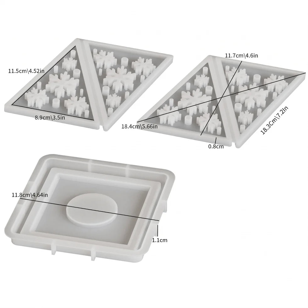 Pyramid Tealight Candle Holder Mould – Heart, Moon & Snowflake Design for Resin & Concrete Art