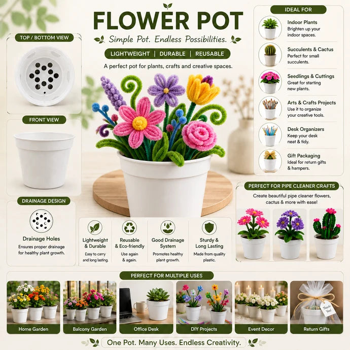Round Plastic Flower Pot with Drainage Holes – 5.5 × 6.5 cm | Pack of 5