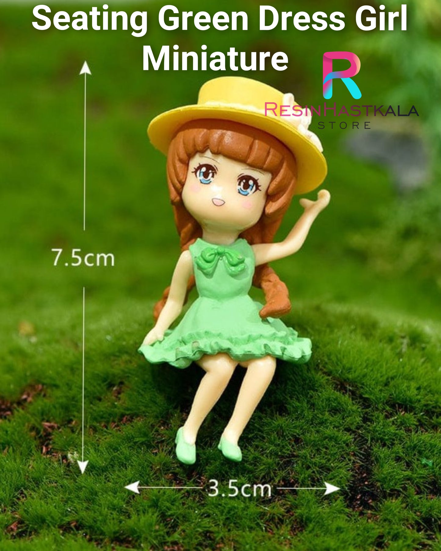 Seating Green Dress Girl Miniature