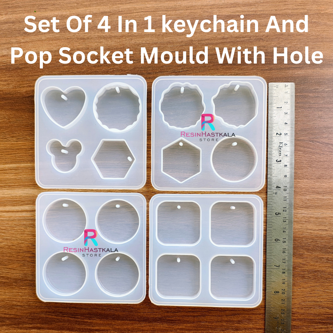 Set Of 4 4 In 1 keychain And Pop Socket Mould With Hole