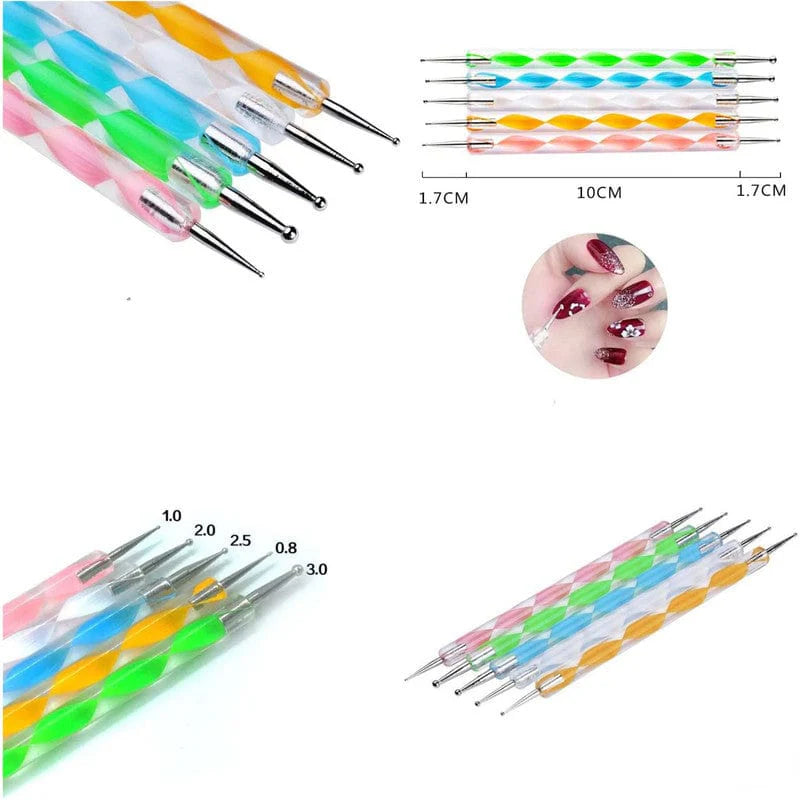 Set Of 5 Embossing Tool & Nail Art Tool 2 Sided