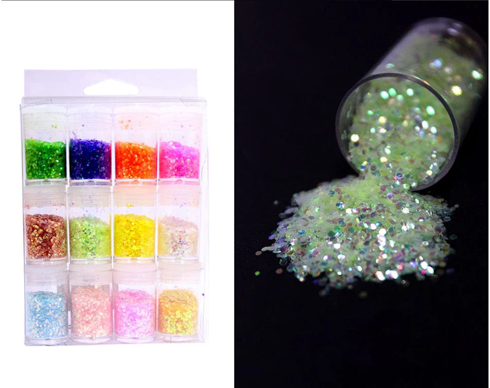 Set of 12 Rainbow Glitter Chunks