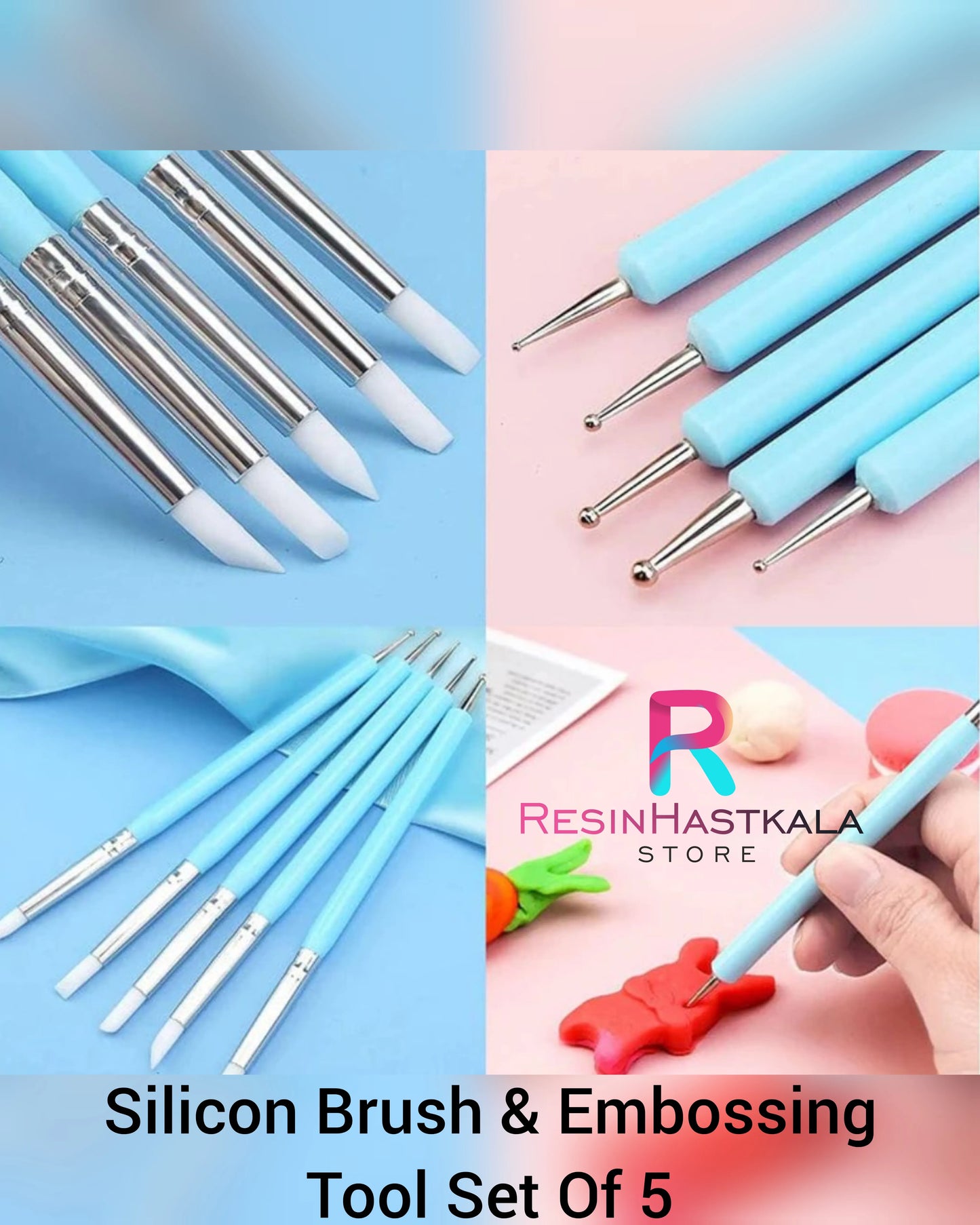 Silicon Brush & Embossing Tool Set Of 5