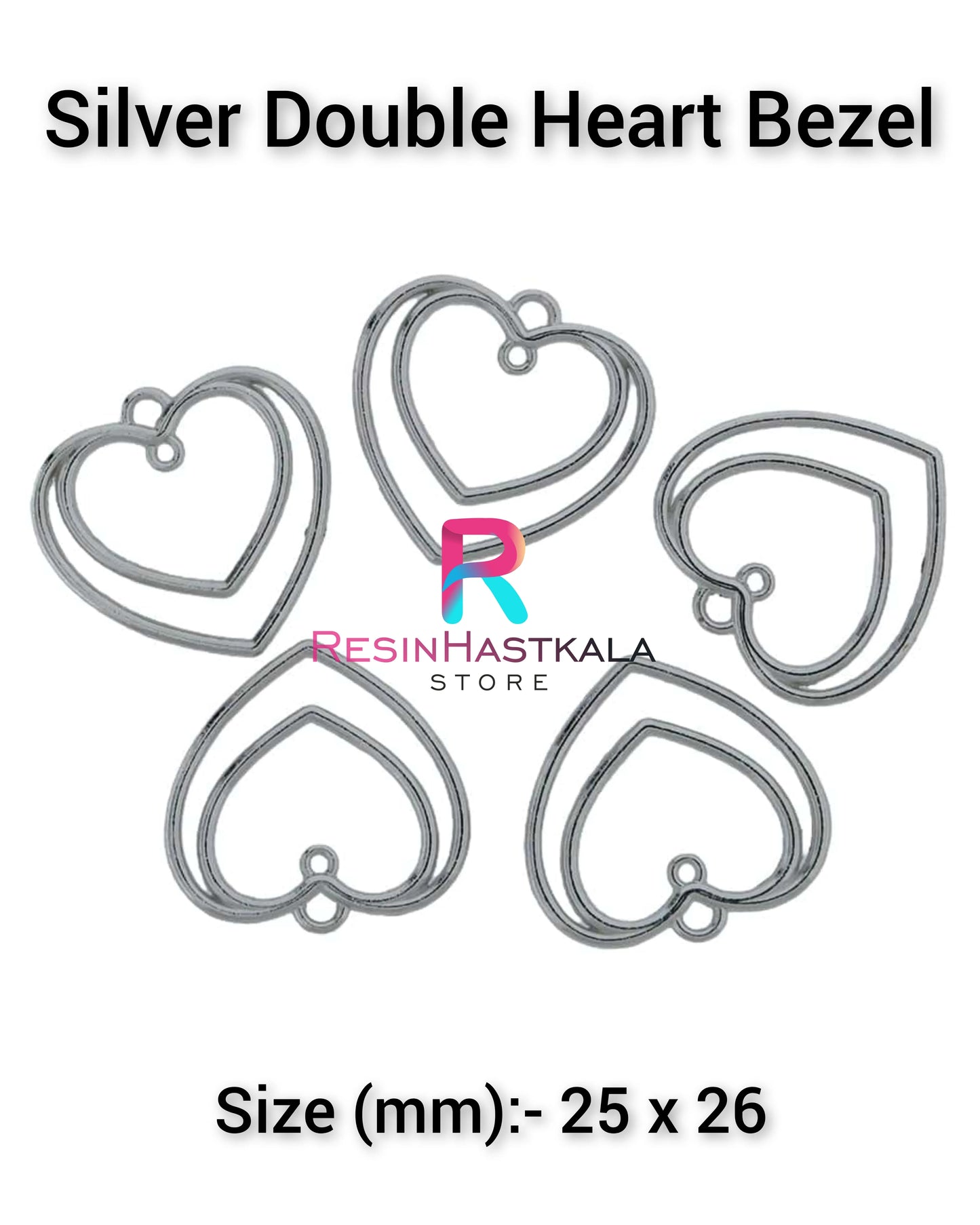 Silver Double Heart Bezel (5 Piece)