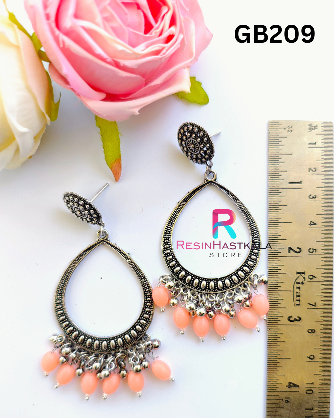 Silver Drop Earring Bezel / Jumkha With Beads (GB209)