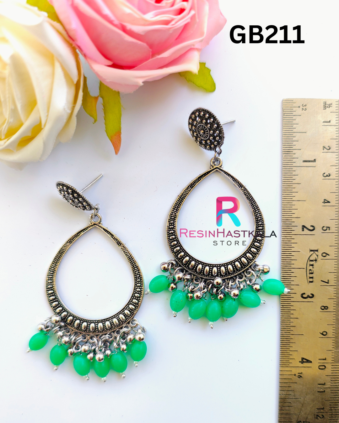 Silver Drop Earring Bezel / Jumkha With Beads (GB211)