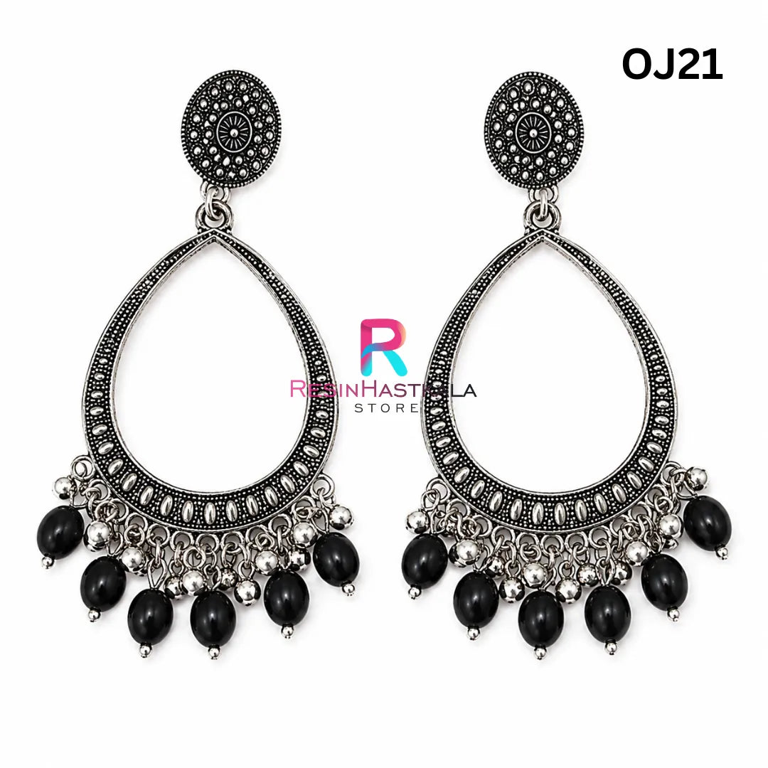 Silver Drop Earring Bezel / Jumkha With Beads (OJ21)