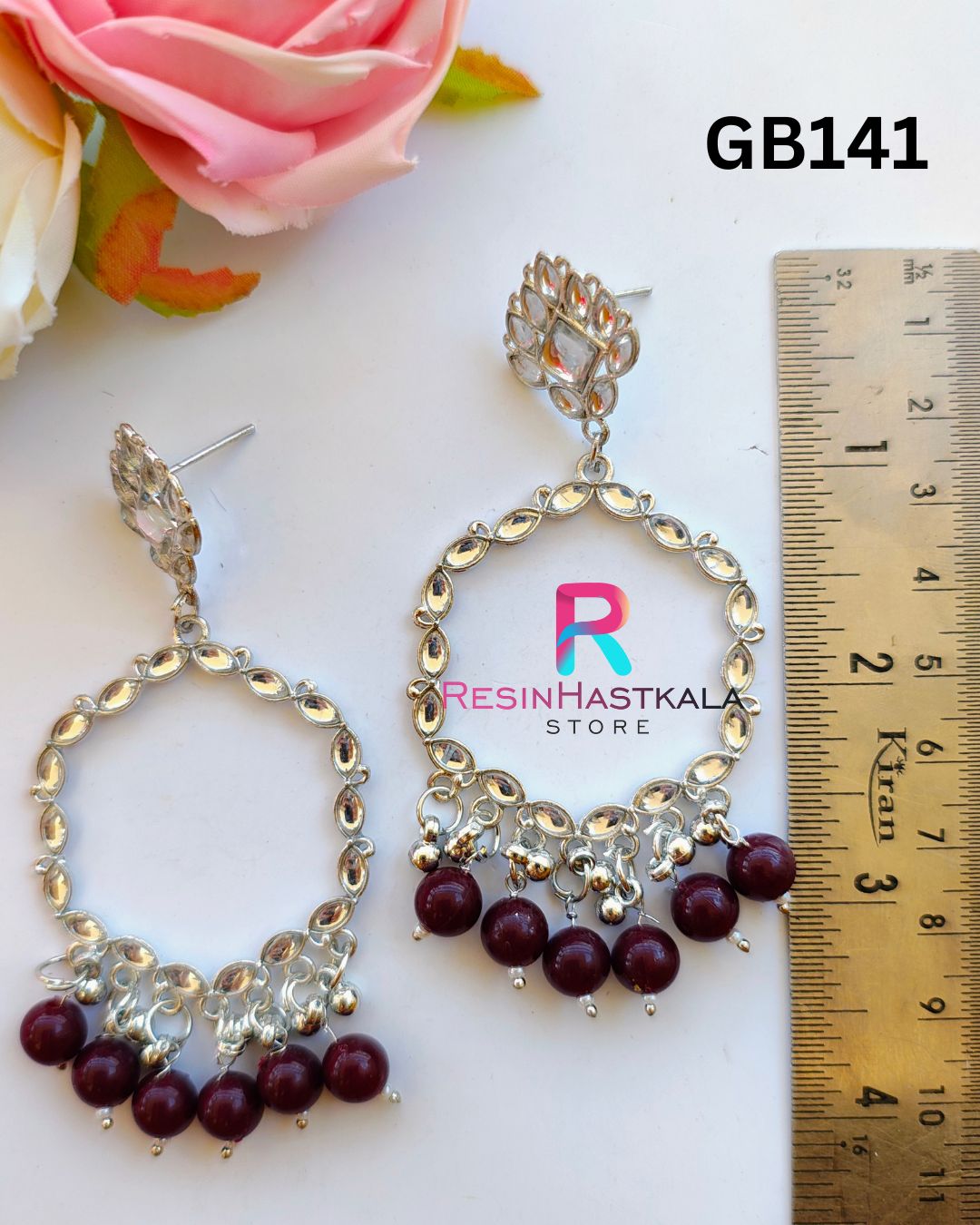 Silver Earring Beze/ Jumkha With Mirror Beads (GB141)