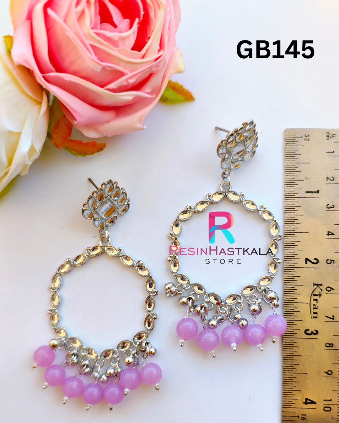 Silver Earring Beze/ Jumkha With Mirror Beads (GB145)