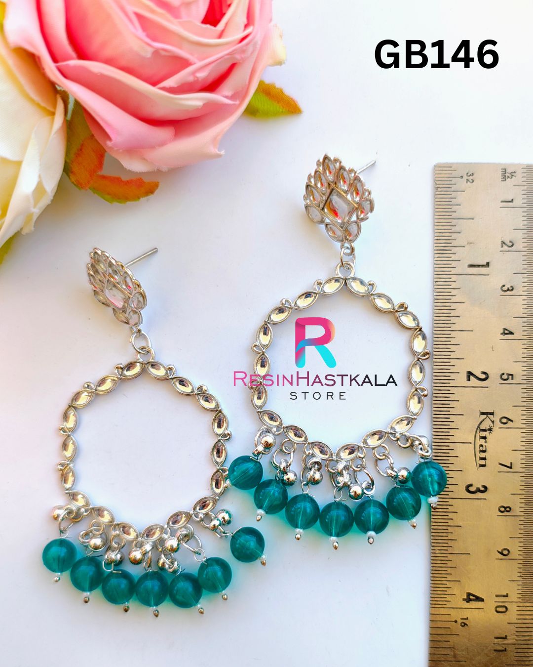 Silver Earring Beze/ Jumkha With Mirror Beads (GB146)