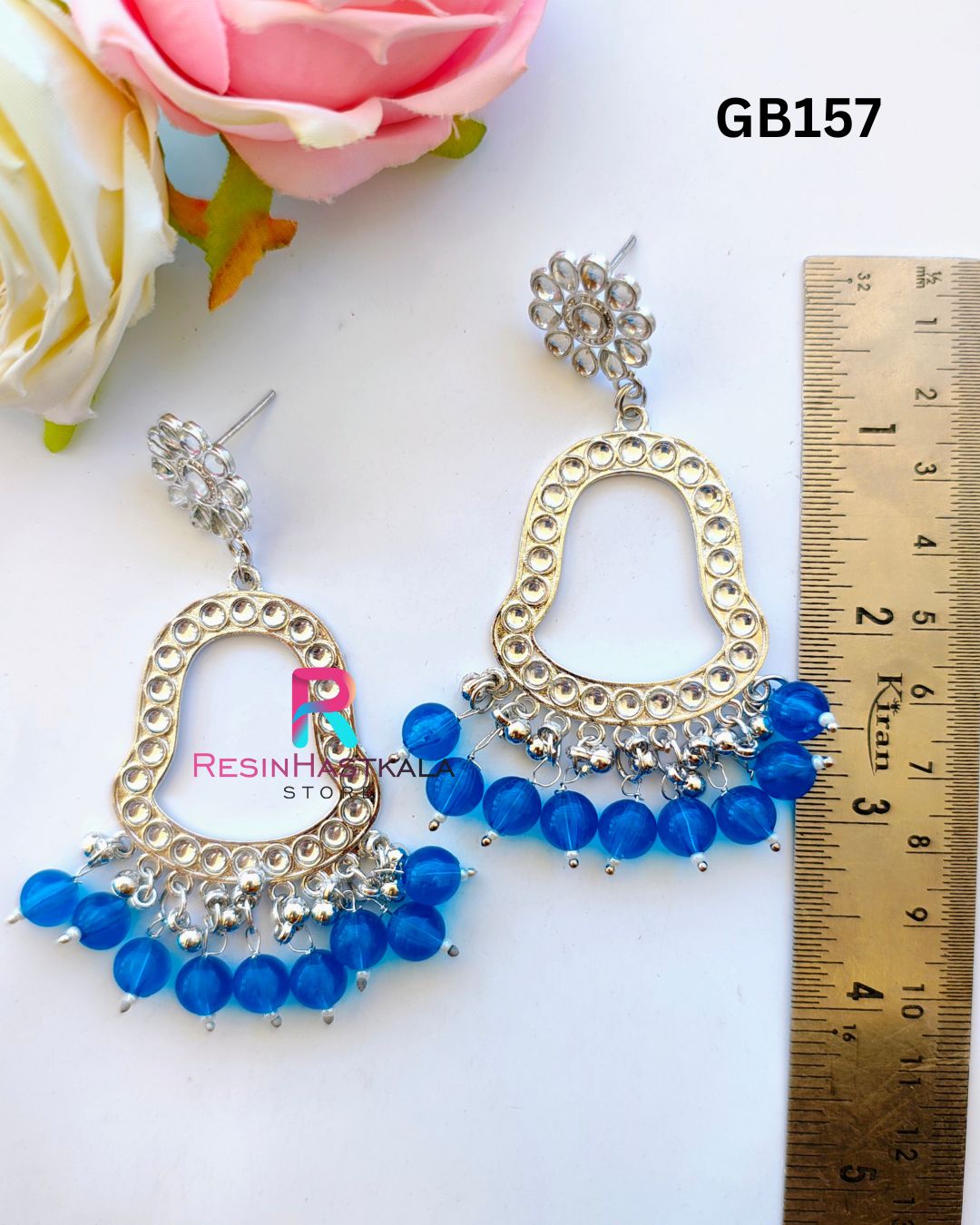 Silver Earring Beze/ Jumkha With Mirror Beads (GB157)