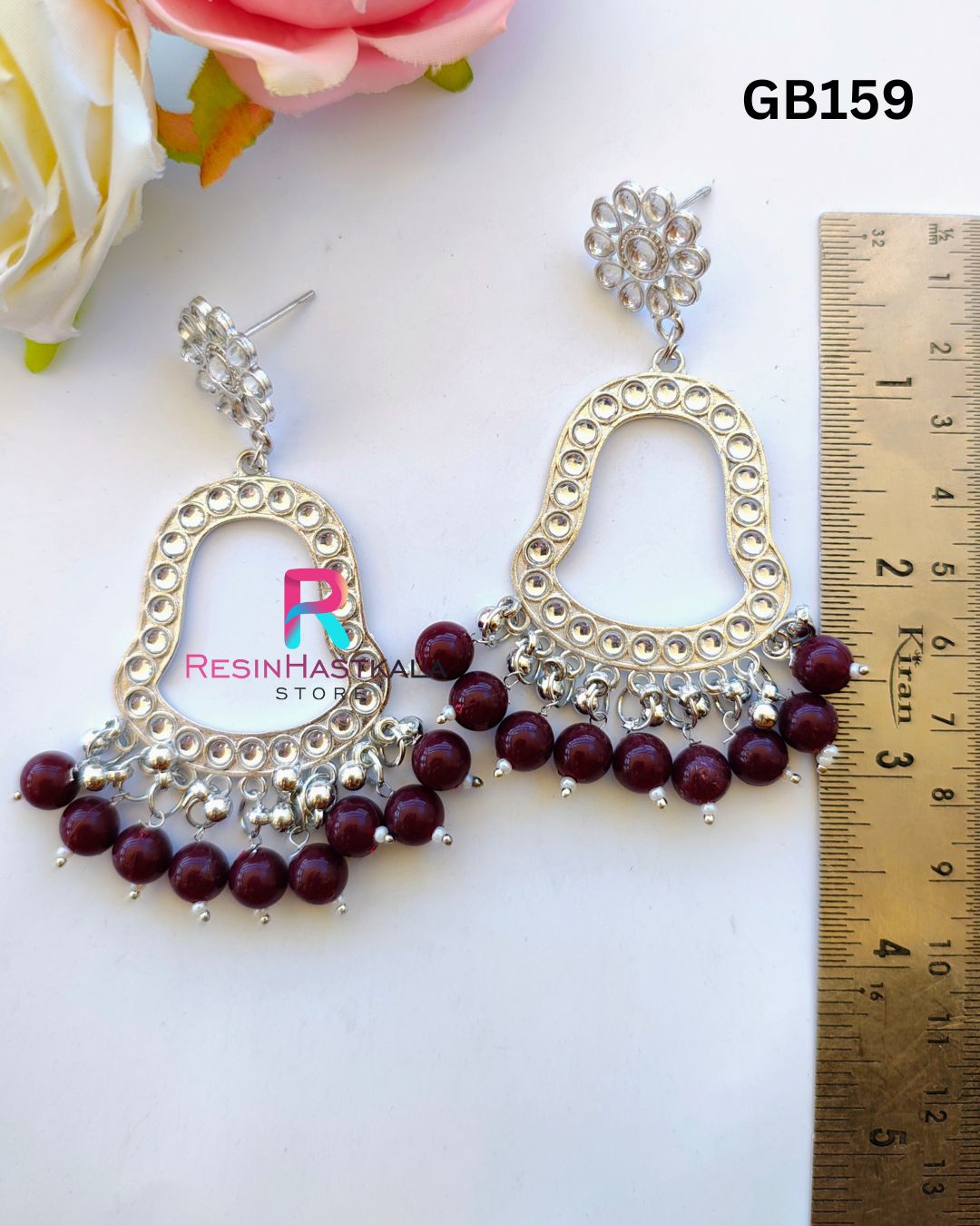 Silver Earring Beze/ Jumkha With Mirror Beads (GB159)