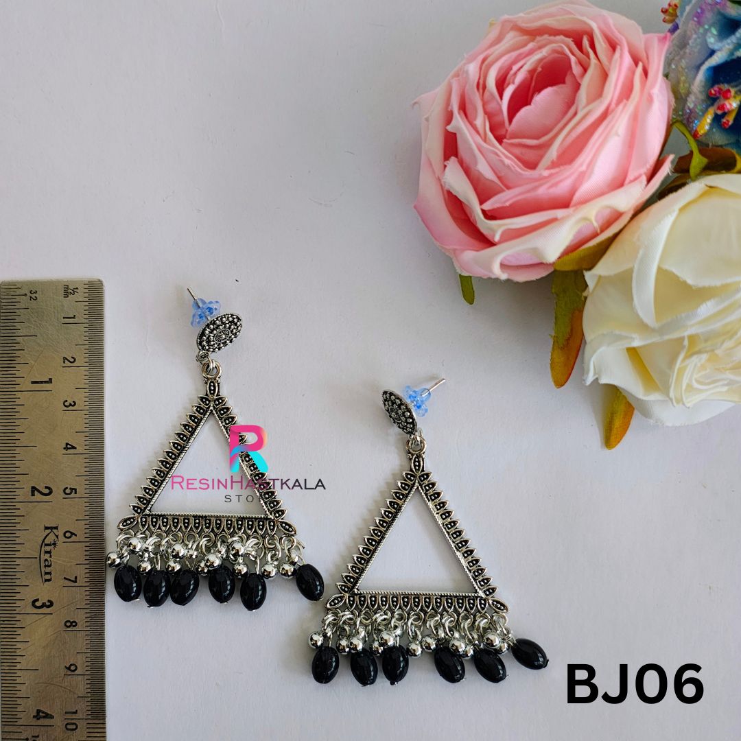 Silver Earring Bezel/Jumkha With Black Beads (BJ06)