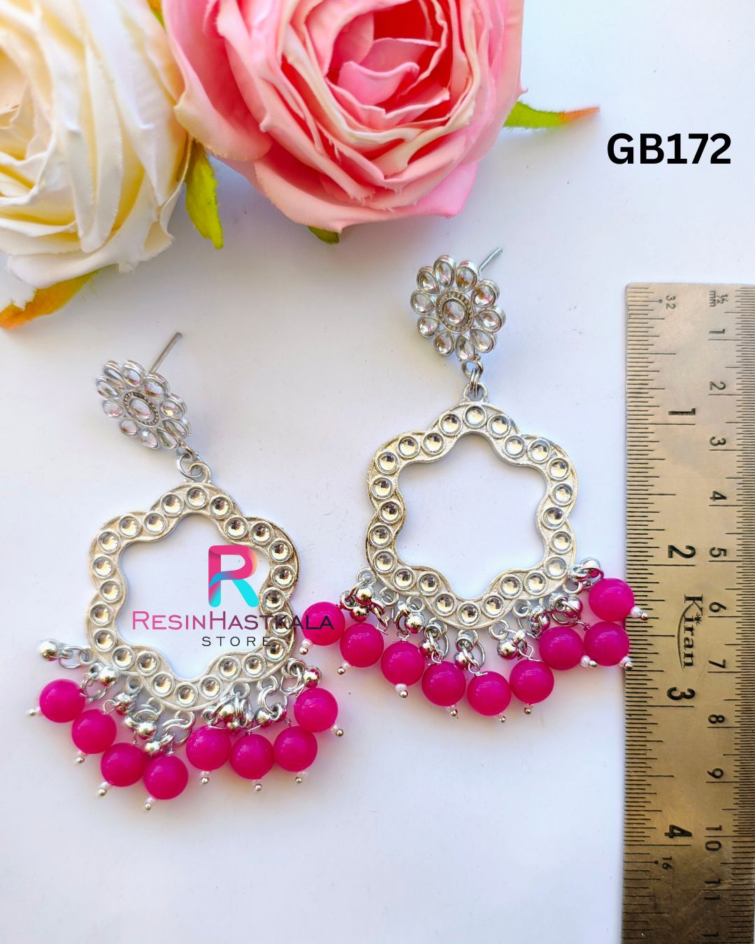 Silver Flower Earring Bezel/Jumkha With Mirror Beads (GB172)