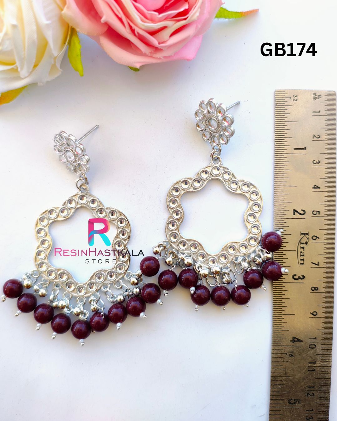Silver Flower Earring Bezel/Jumkha With Mirror Beads (GB174)