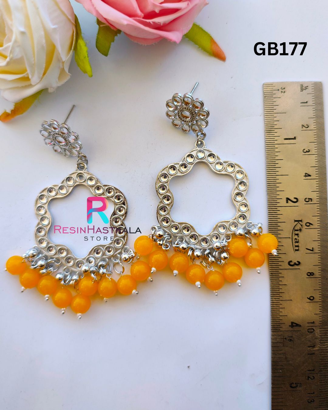 Silver Flower Earring Bezel/Jumkha With Mirror Beads (GB177)