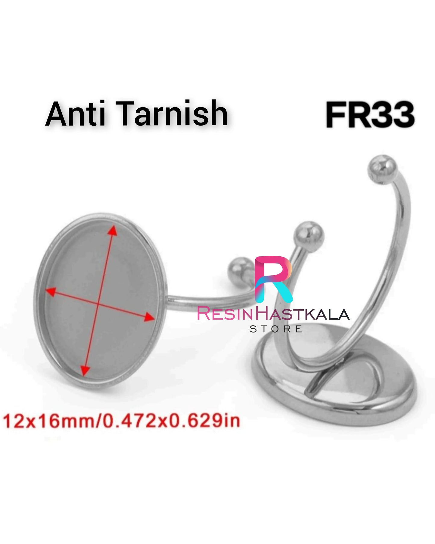 Silver Oval Finger Ring Bezel (12*16 MM) (Anti Tarnish)