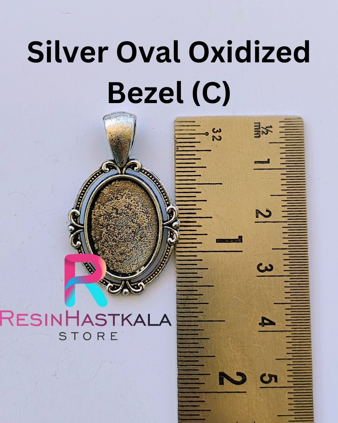 Silver Oval Oxidized Pendant Bezel (C) (3 Piece Set)