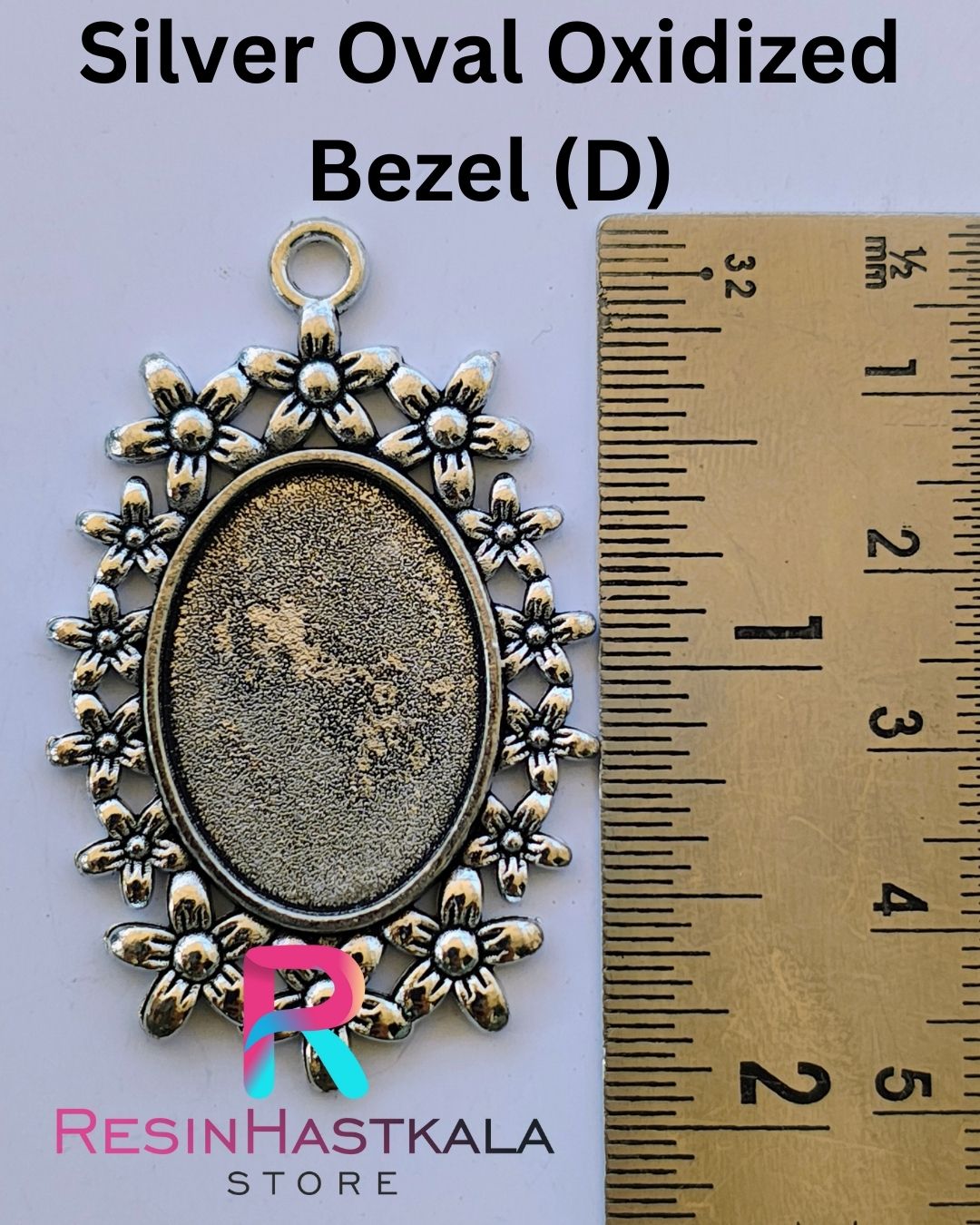 Silver Oval Oxidized Pendant Bezel (D) (3 Piece)