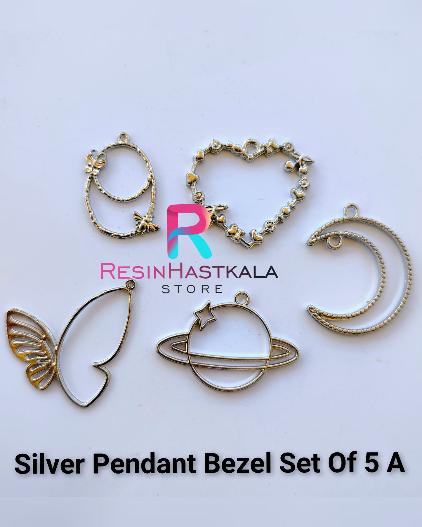 Silver Pendant Bezel Set Of 5 A
