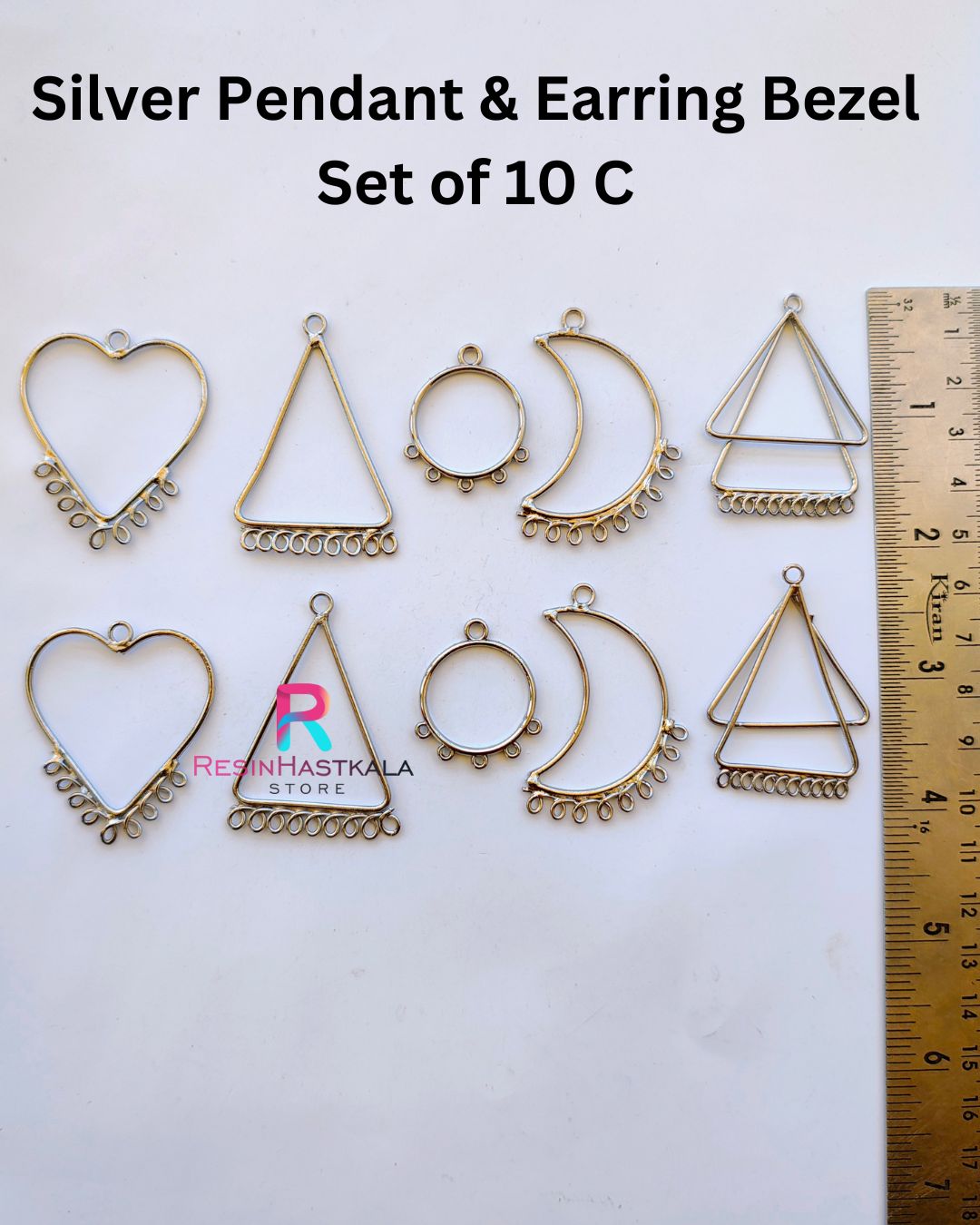 Silver Pendant & Earring Bezel Set of 10 C